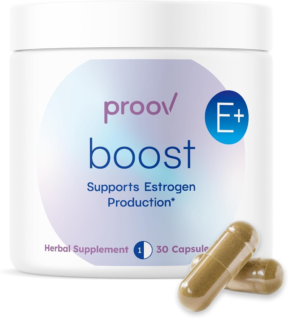 Proov - Suplemento Boost para Mujeres - Promueve la Producción de Estrógeno - Fertilidad & Menopausal Apoyo para Mujeres - Equilibrio Hormonal - Aceite de Noche Cierre Rojo, Dong Quai, Cohosh Negro - 30 cápsulas