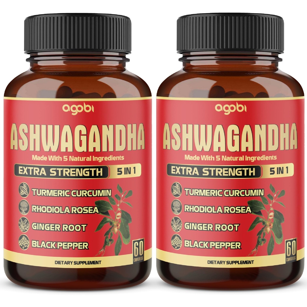 2 Packs - 60 Capsules Ashwagandha Capsules - Alta Concentrada - 5in1 Fórmula Ashwagandha, Turmeric, Rhodiola Rosea, Ginger, Black Pepper - 4 Month Supply