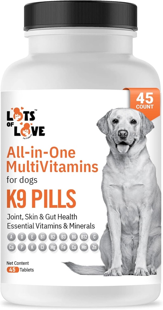 K9 Pills - Multivitamina para perros - Suplemento de perros &amp; Vitamina para perros pequeños, medianos &amp; grandes (45 Conde)