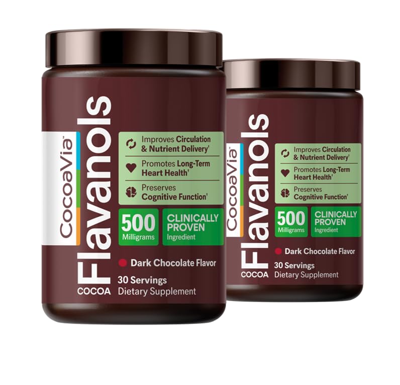 CocoaVia Cardio Health Cocoa Powder, 60 Servings, 500mg Cocoa Flavanols, Apoyo a la salud cardíaca, Boost Nitric Oxide, Mejorar la circulación, Energía, Preworkout, Vegan, Cacao de Chocolate Oscuro