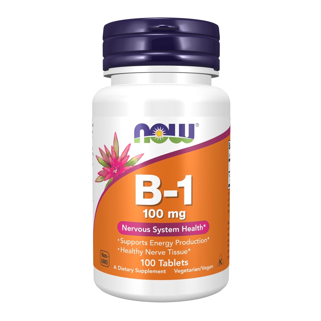 AHORA Suplementos de alimentos, vitamina B-1 100 mg, producción de energía*, salud del sistema nervioso*, 100 tabletas