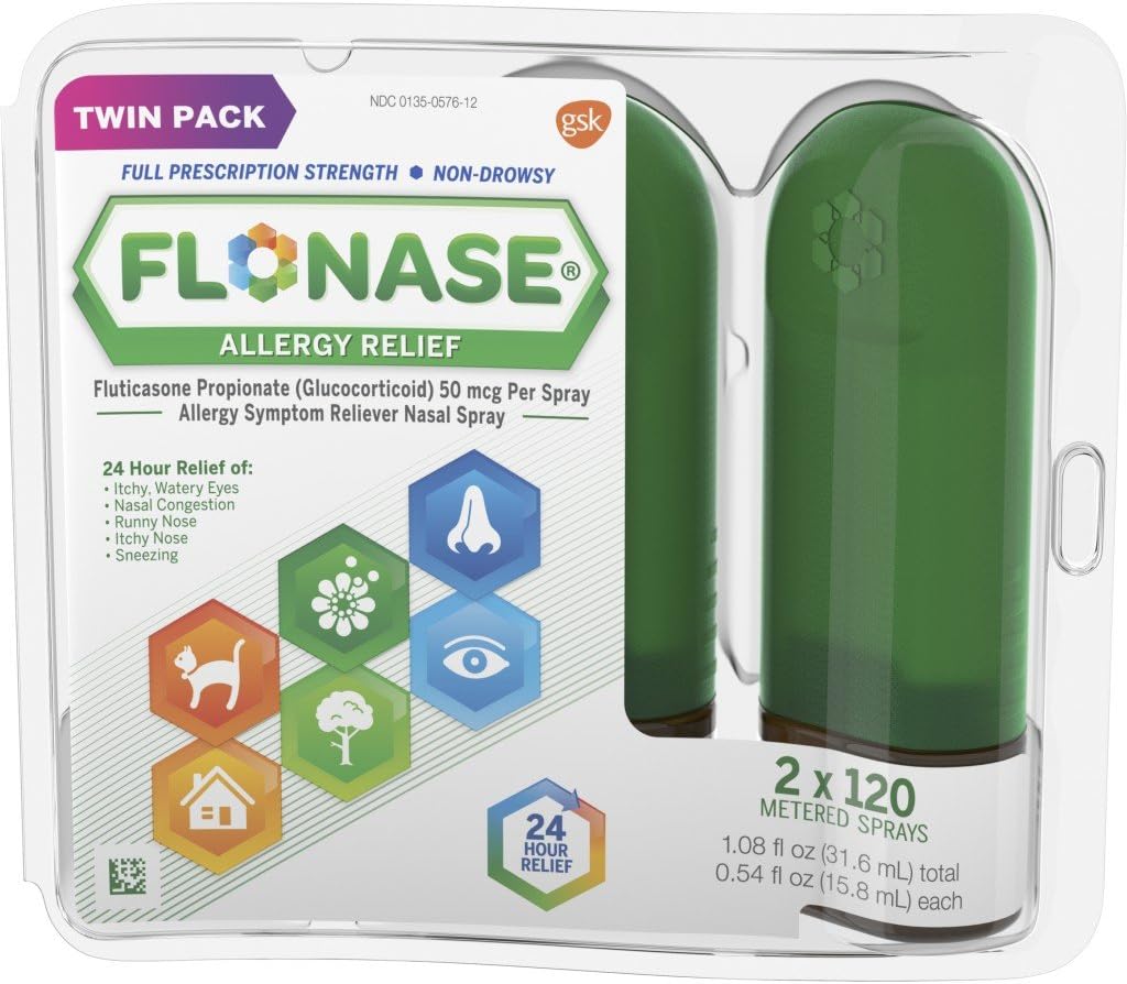 Flonase Alivio de la Alergia Nasal Spray, 24 horas Medicina de la Alergia No Drowsy, Metered Nasal Spray - 0,54 Fl Oz (Pack of 1)