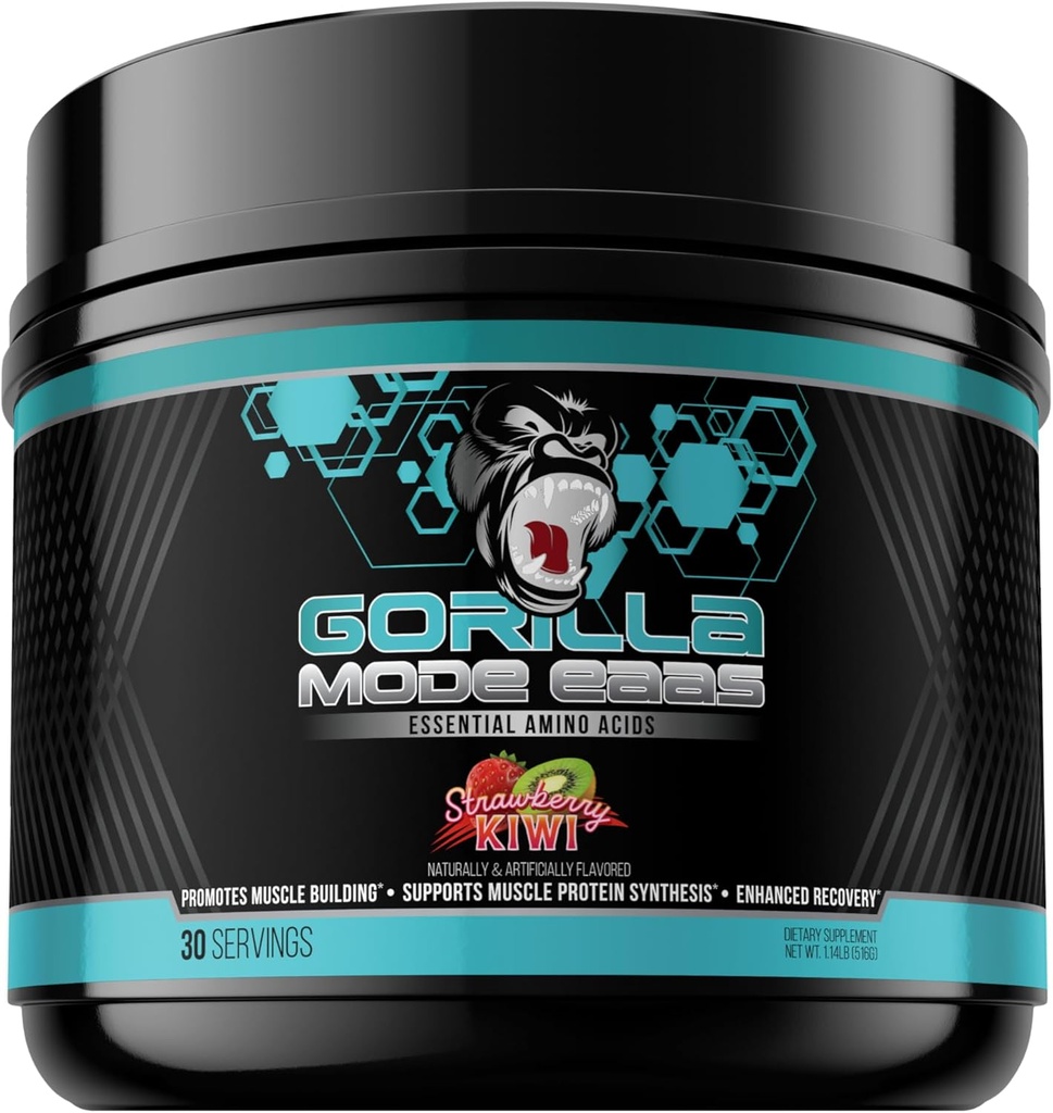 Gorilla Mind Aminoácidos esenciales para apoyar el edificio del músculo, la recuperación mejorada y la síntesis de proteínas, utilizar antes, durante o después de su entrenamiento, 453 gramos (Strawberry Kiwi)