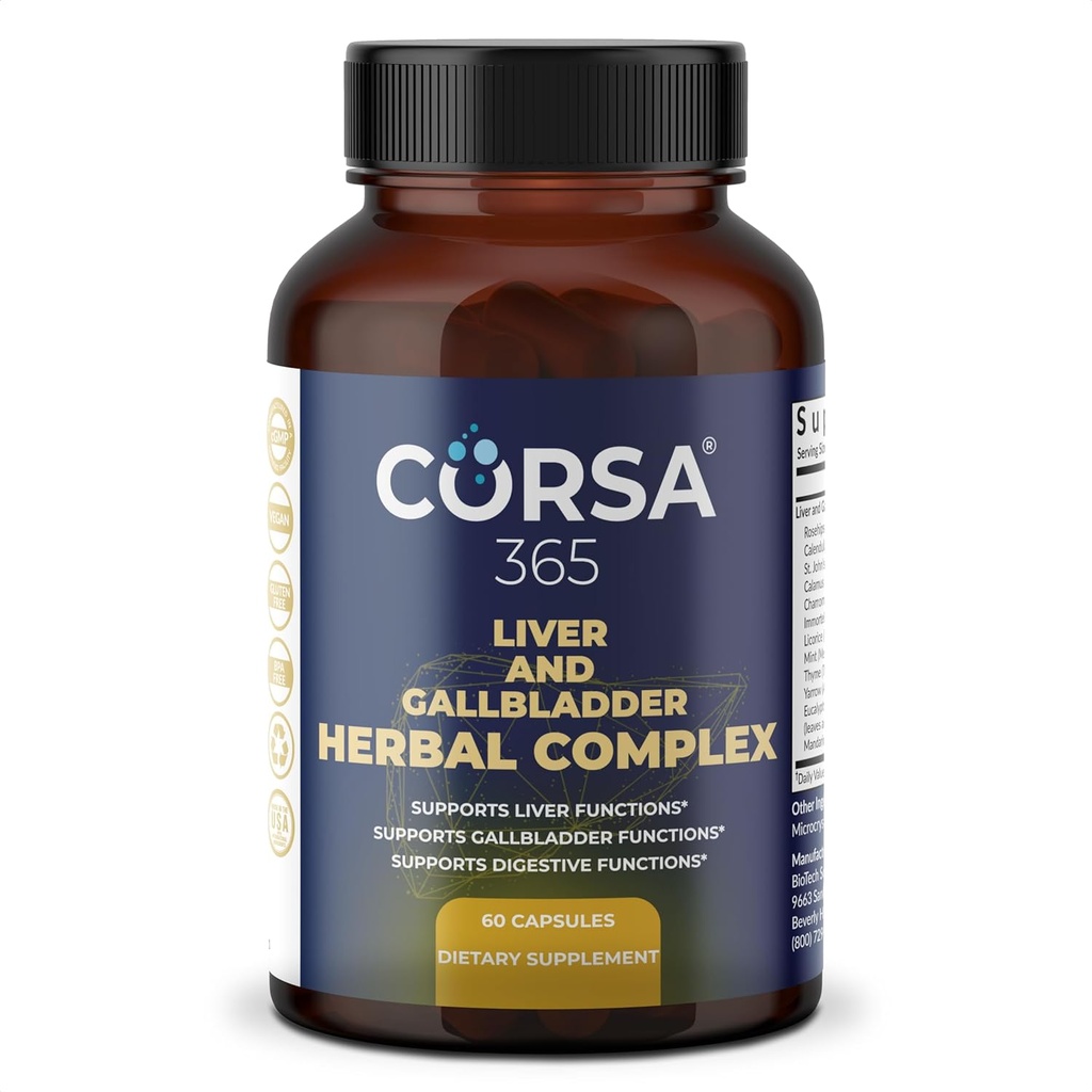Liver Health and Gallbladder Support Formula - Complejo de hierbas de limpieza de hígado con manzanillas de hierbas St. John - Suplementos de hígado de vesícula para hombres - 60 cápsulas