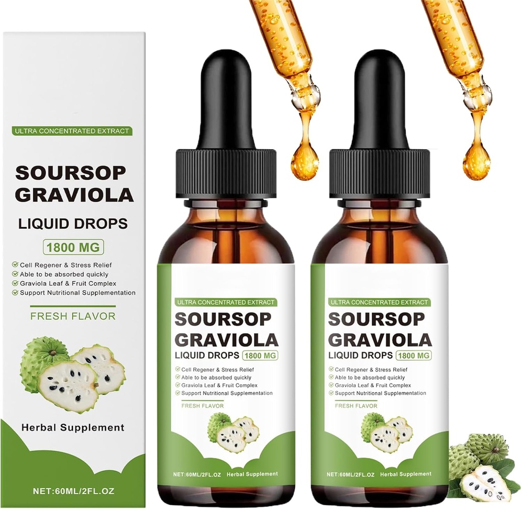 Naturesoursours Pure Organic Soursop Extract,Soursop Oil Organic for Cancer,Soursop Bitters Liquid,Soursop Graviola Liquid Drops 1800mg, Herbal Goodness, Natural Flavor (2)