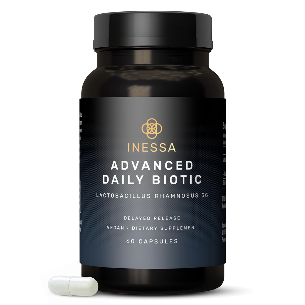 Inessa Daily Biotic - Probiotics for Women Digestive Health with Delayed Release Technology - Advanced Probiotic with 10 Billion CFU - Lactobacillus Rhamnosus Strain 60 Vegan Capsules for Men &amp; Women