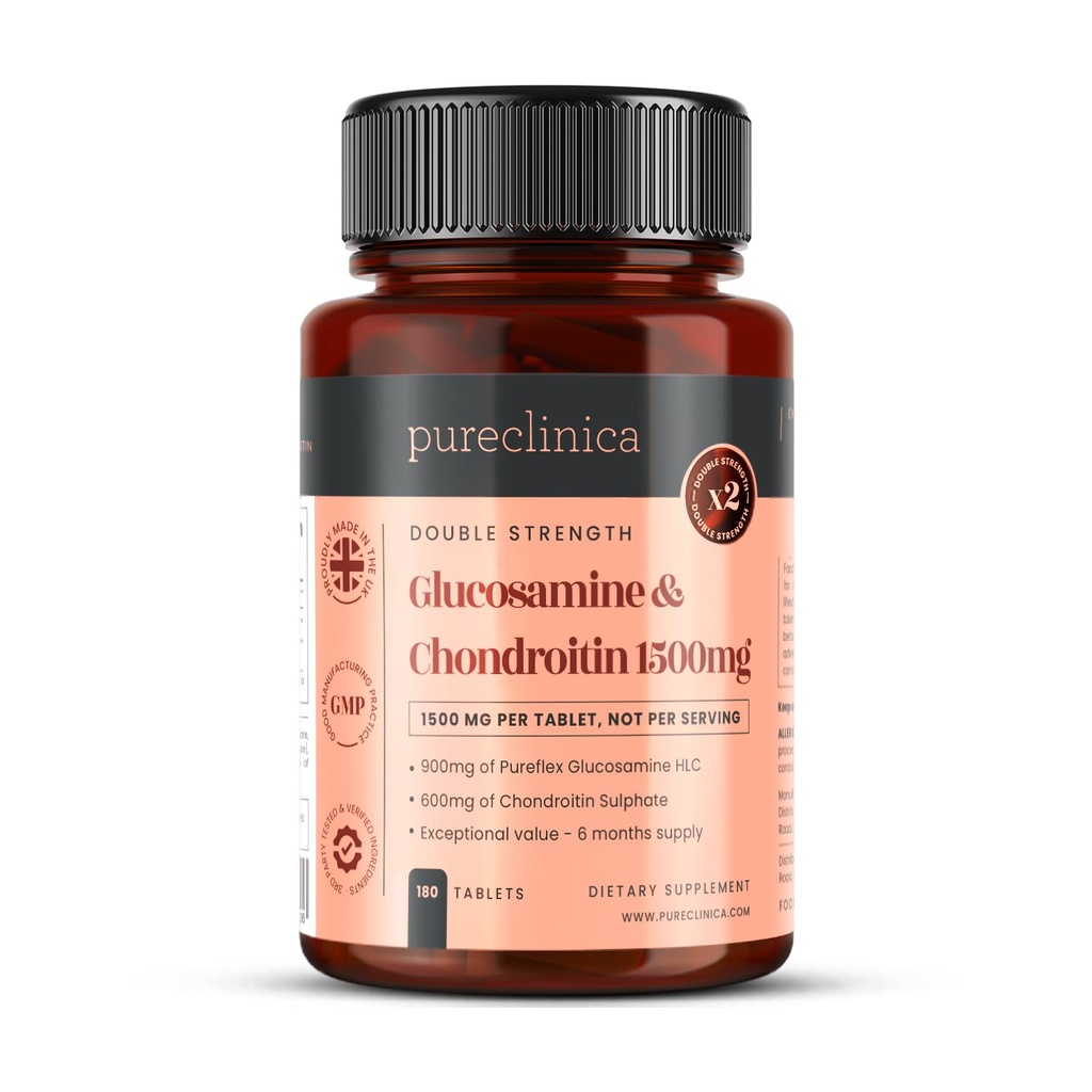 pureclinica High Strength 1500mg Glucosamine HCL & Condroitin x 180 Tablets
