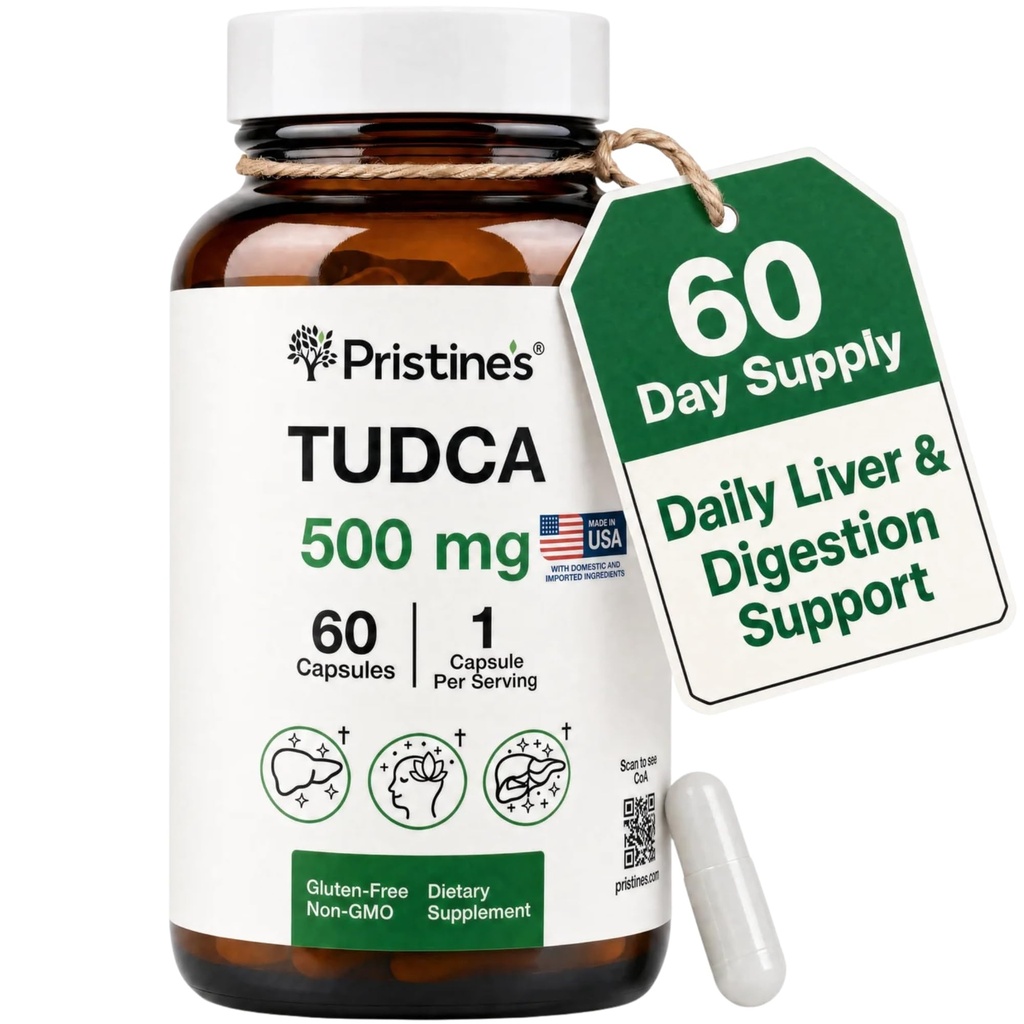 PriSTINE'S Tudca 500MG Liver Support & Purified Bile Salts Supplement Capsules - 60 Day Supply - Gallbladder Liver Organ " Digestion Detox and Cleanse Support Supplement - Gluten Free Non GMO