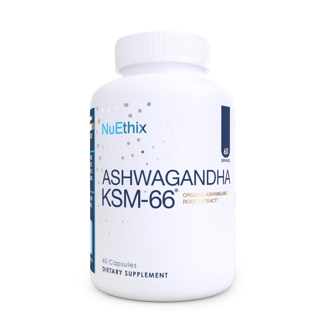 NuEthix Formulations Ashwagandha KSM 66, 500mg of KSM-66 Root Extract, Mood, Stress, & Cognitive Support, BioPerine Black Pepper Extract, Gluten Free, Vegetarian, Non-GMO, " Dairy Free, 60 Servings