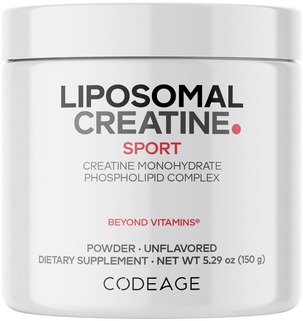 Codeage Liposomal Creatine Powder Suplemento, Pure Creatine Monohydrate 5000mg, Pre Workout &amp; Post Workouts - Cretina Desarrollada, Polvo Micronizado Creatina - Creatinina para Deportes - 30 Servings
