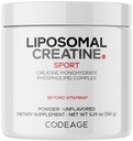 Codeage Liposomal Creatine Powder Suplemento, Pure Creatine Monohydrate 5000mg, Pre Workout &amp; Post Workouts - Cretina Desarrollada, Polvo Micronizado Creatina - Creatinina para Deportes - 30 Servings