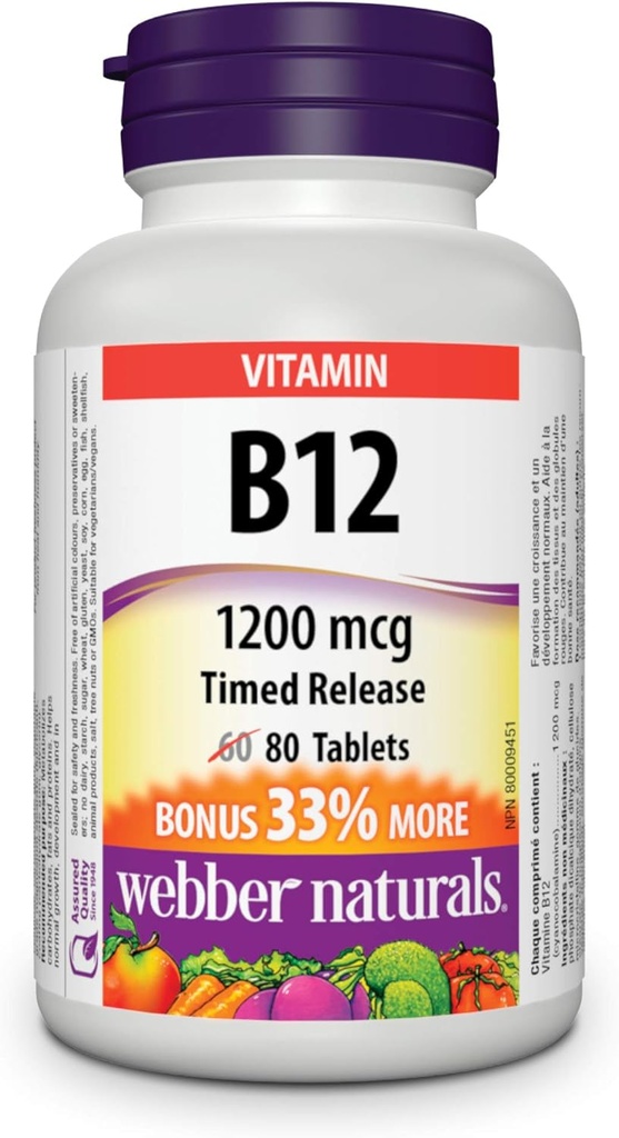 Webber Naturals Vitamina B12 Timed Release 1200mg 80 Tablets