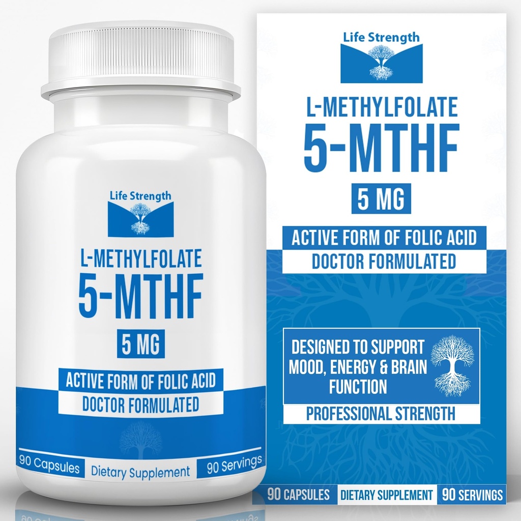 L-Methylfolate 5 MG, Optimized & Highly Bioactive Methyl Folate, 5-MTHF Supplement for Mood and Immune Support, Natural Diet Supplement for Energy, Non-GMO & Gluten-Free, 90 cápsulas