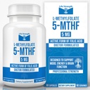 L-Methylfolate 5 MG, Optimized & Highly Bioactive Methyl Folate, 5-MTHF Supplement for Mood and Immune Support, Natural Diet Supplement for Energy, Non-GMO & Gluten-Free, 90 cápsulas