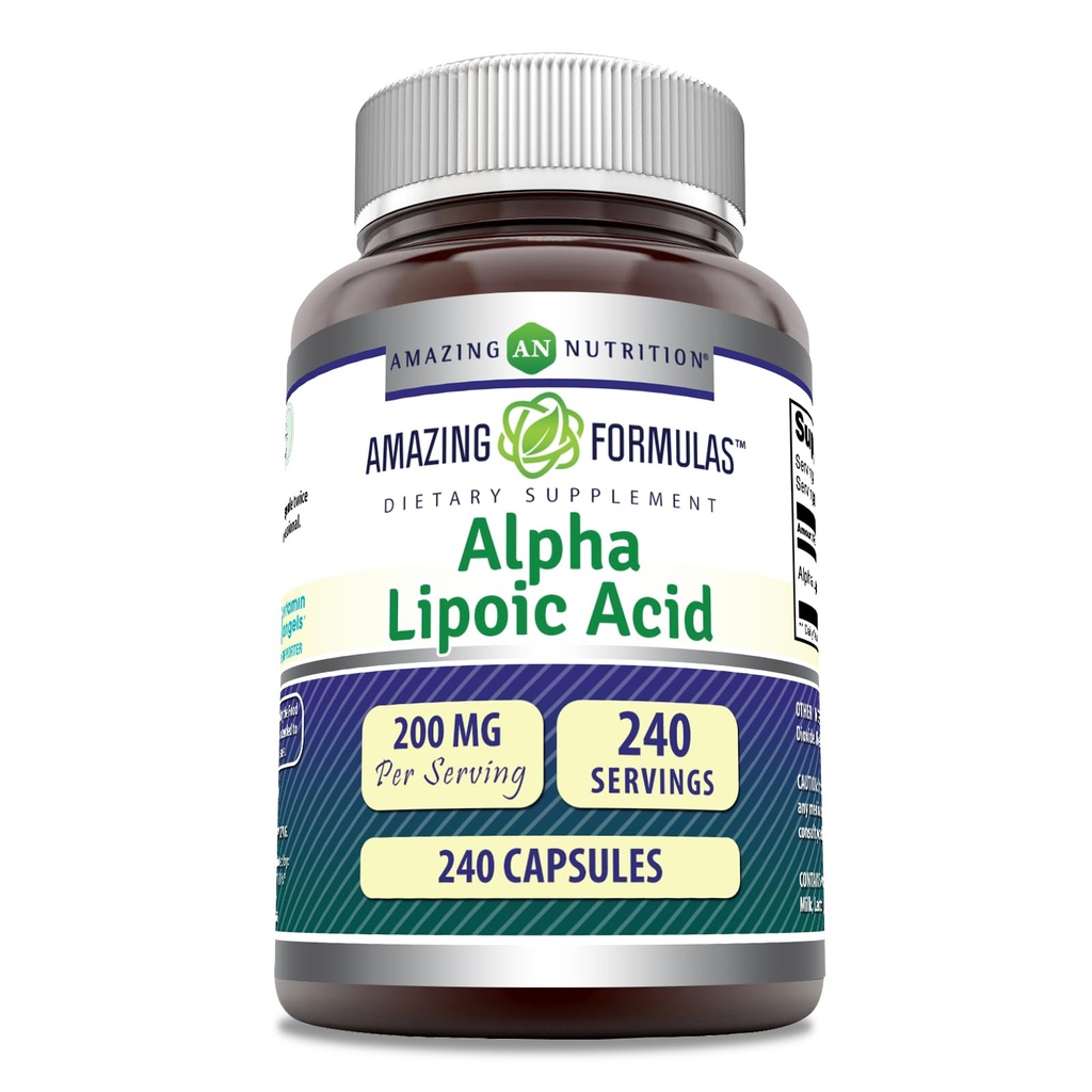 Fórmulas increíbles Ácido Lipoico alfa TENIDO 200 Mg Suplemento TENIDO Capsules TENIDO NO Gluten-Free TEN Made in USA (1 Pack, 240 Count)