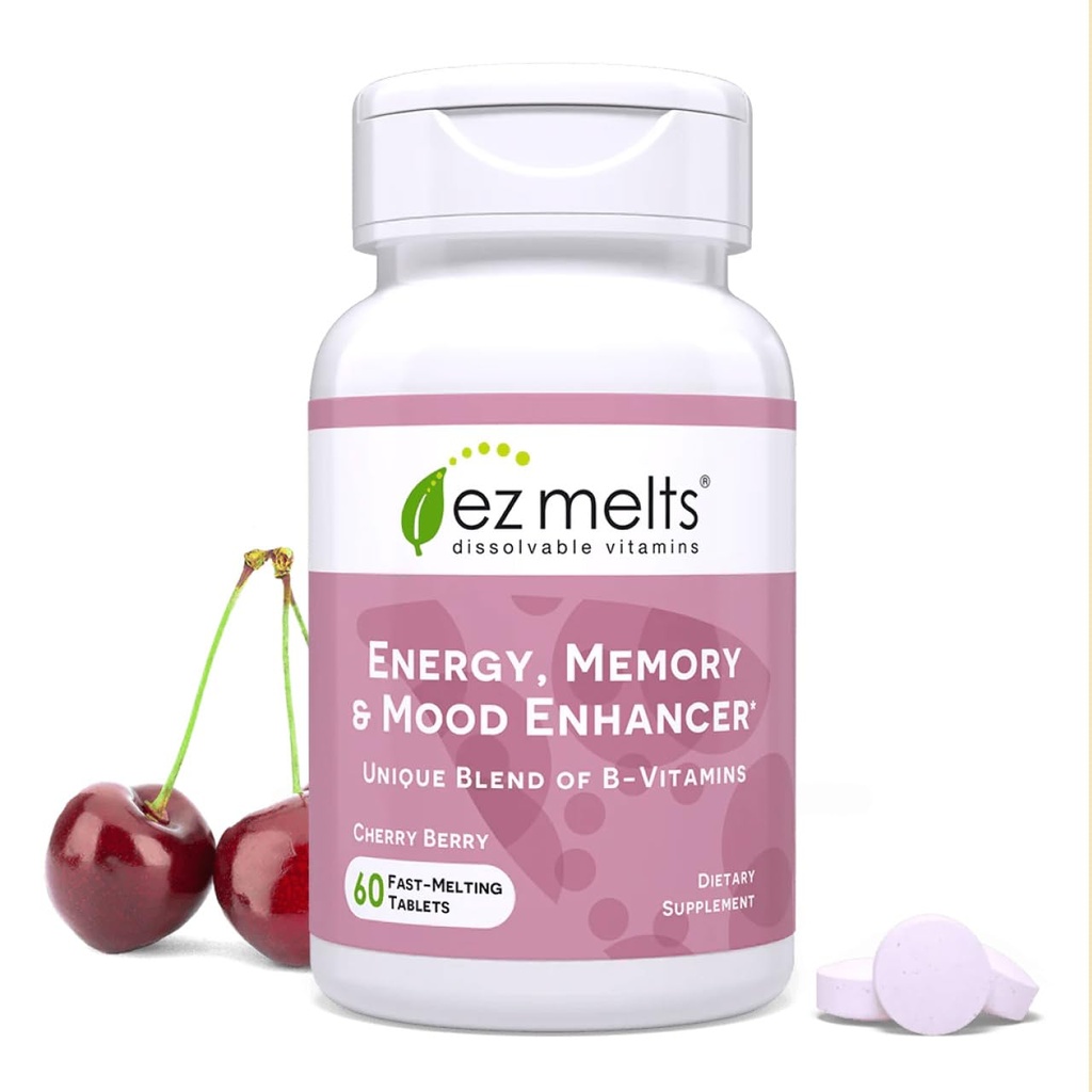 EZ Melts Dissolvable Energy, Memory and Mood Enhancer, Blend of B-Vitamins, Sugar-Free, Suministro de 2 meses - 1 Pack