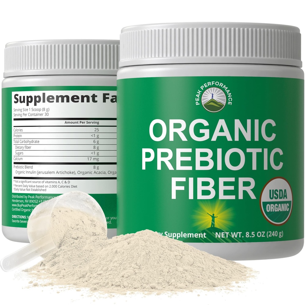 Fibra Prebiótica Orgánica 3 en-1 Polvo Vegano para Gut Health. USDA Organic Raw Whole Food Plant Based Prebiotics Digestive Supplement with Organic Inulin (Jerusalem Artichoke), Acacia Fibers, SunFiber