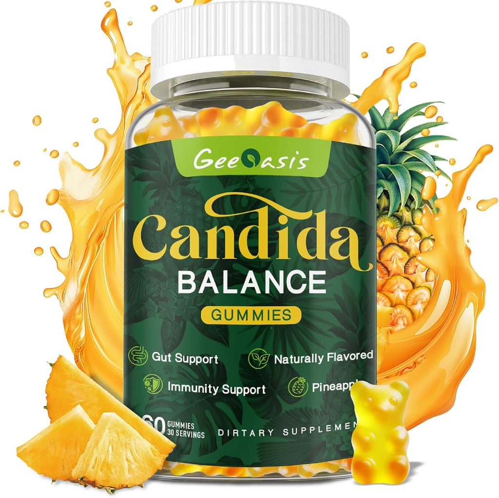 Candida Support Oregano Oil Gummies, Candida Cleanse Detox Suplemento para Hombres Mujer, Apoyo Gut Health &amp; Immune Support, Natural Pineapple Flavor, 60 Condes