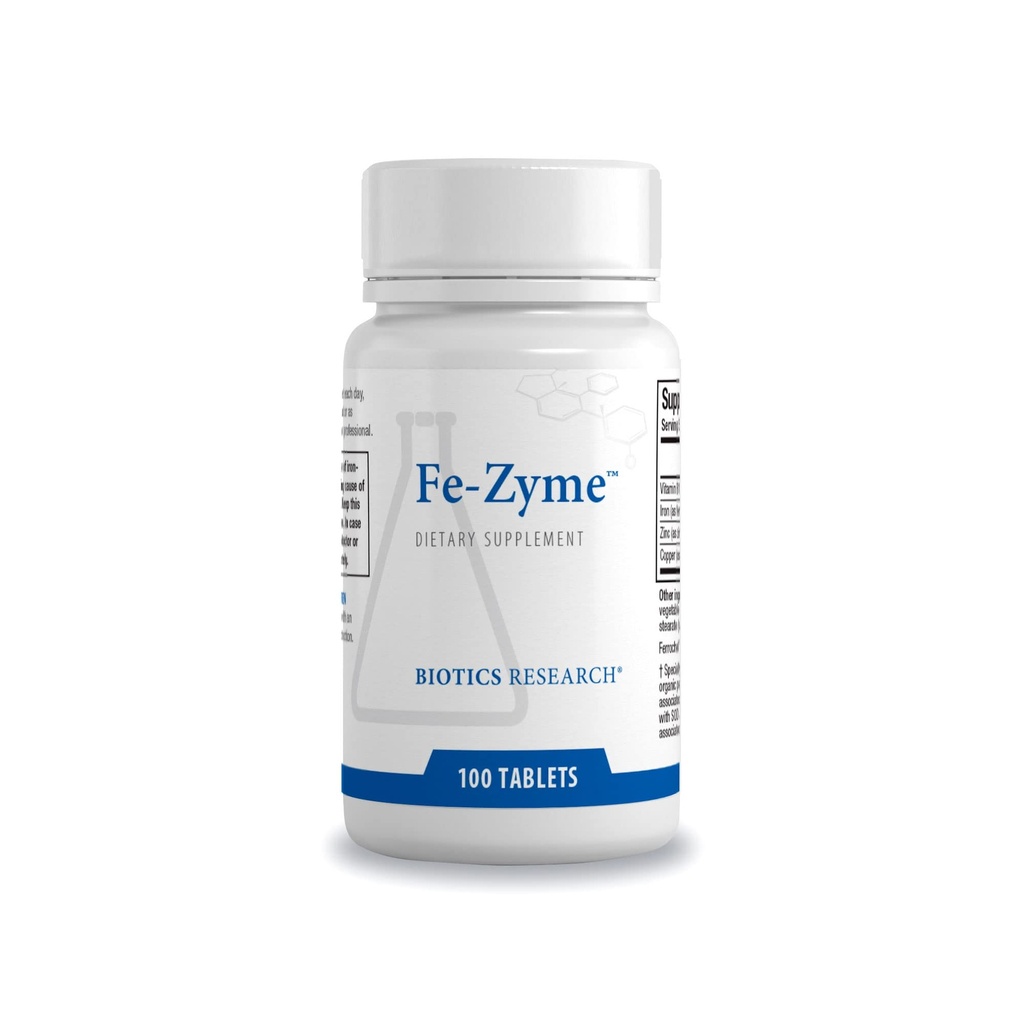 Biotics Research Fe-Zyme 25 Milligram Iron, Añadido Zinc and Copper, Supports Normal Red Blood Cell Production, Healthy Energy Levels 100 Tablets