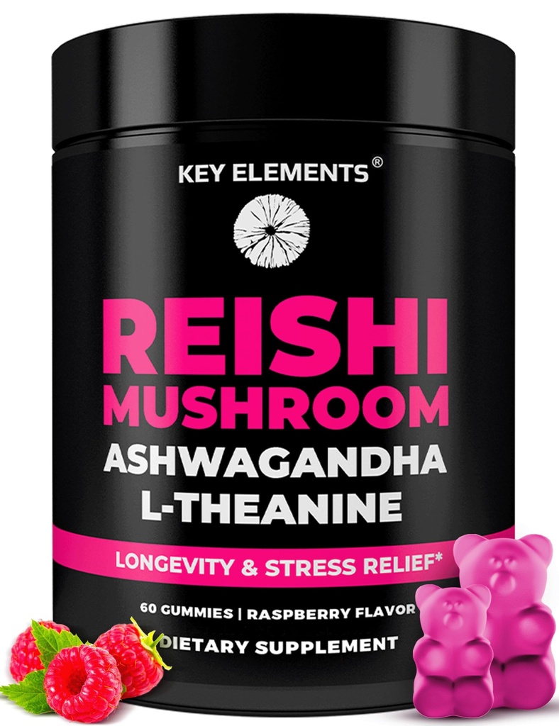 Natural Reishi Mushroom Gummies " L Theanine with Ashwagandha - Potent Mushroom Supplements for Immune Support, Stress Relief " Improve Sleep Gummies - Ashwagandha Gummies for Women " Men