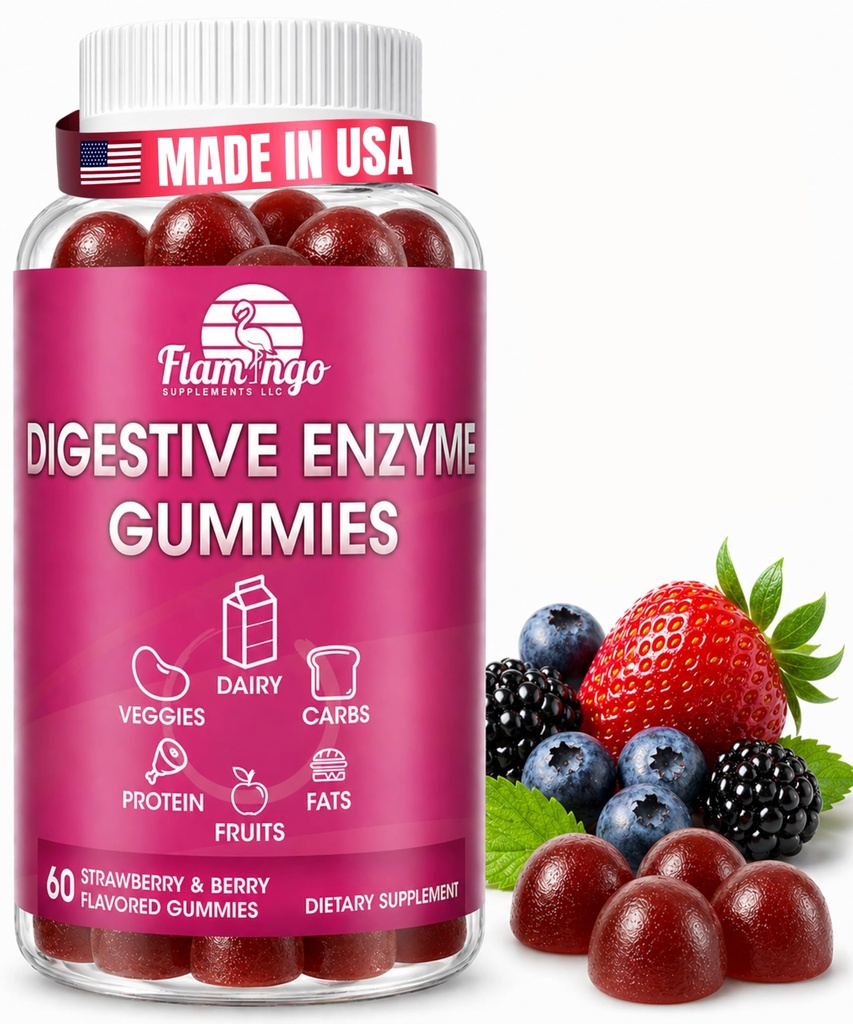 Enzimas digestivas Gummies Chewable: Ayuda a la intolerancia alimentaria, la descomposición y a los lácteos, carbohidratos, verduras, proteínas, frutas -Amylase Protease Lipase Lactase- Naturalmente Flavored Vegan Gummies. Cuenta 60