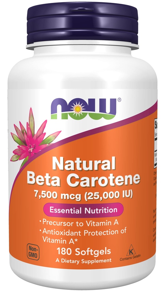 AHORA Alimentos Suplementos, Beta Natural Caroteno 25,000 UI, Nutrición Esencial, 180 Softgels