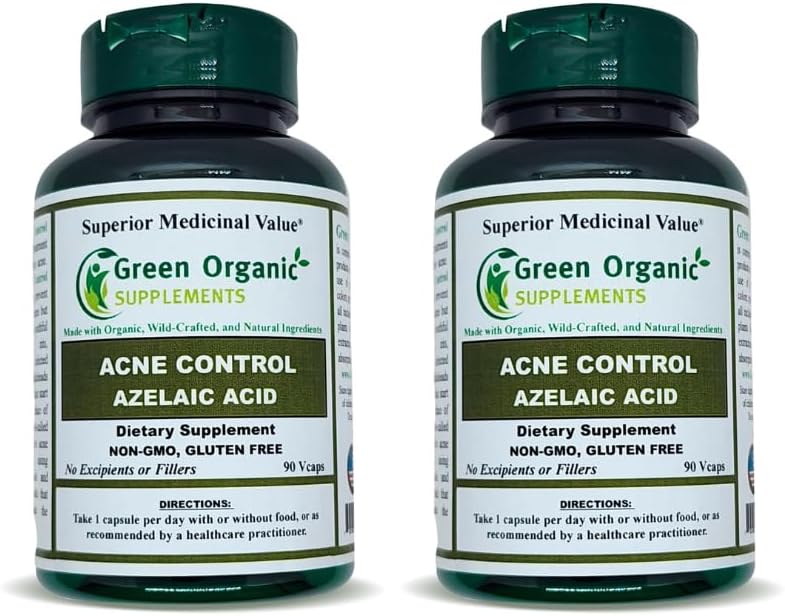 Suplementos Ecológicos Verdes Acné, Ácido Azelaico, 90 VCaps, Alta Absorbable, No GMO, Libre de gluten, (Pack de 2)