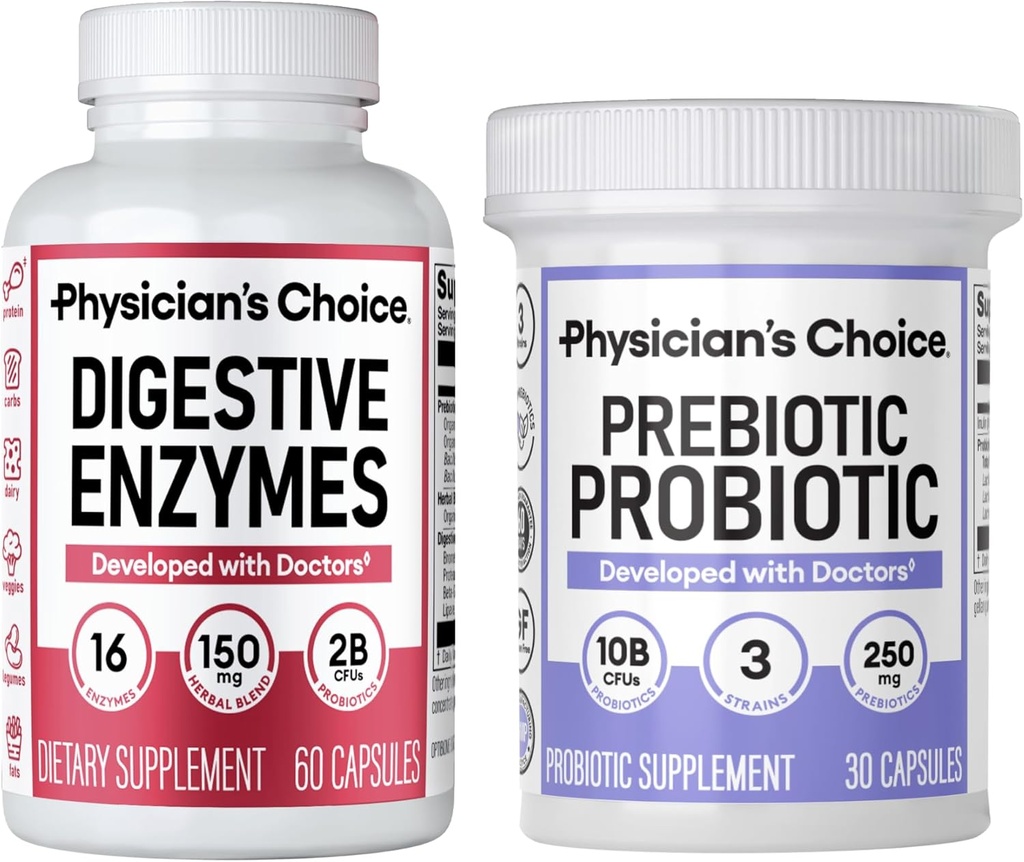 CHOICE del Médico Prebiótico-Probiótico + Digestivo Multi-enzimas 60CT - Digestive Health Bundle