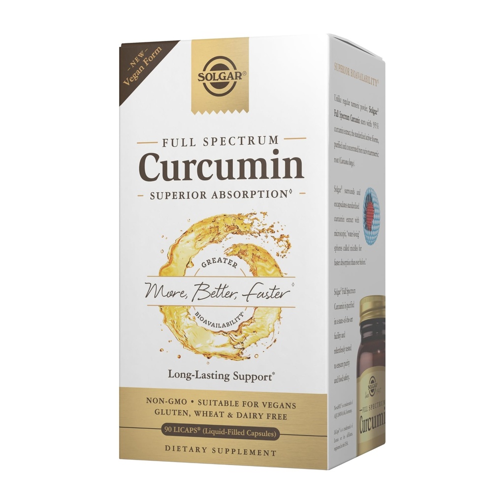 Curcumina de espectro completo de Solgar - 90 LiCaps - Absorción superior - Cerebro, Salud conjunta e inmunitaria - No GMO, Vegan, Gluten Gratis, Dairy Free - 90 Servings