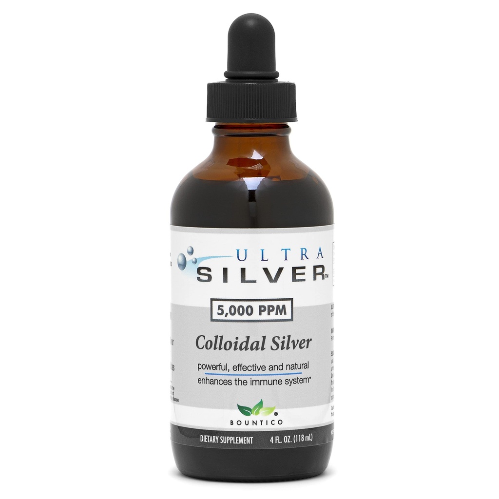 Ultra Silver® Colloidal Silver TENIDO 5,000 PPM, 4 Oz (118mL) TENIDO Suplemento Mineral ANTE True Colloidal Silver - con Dropper