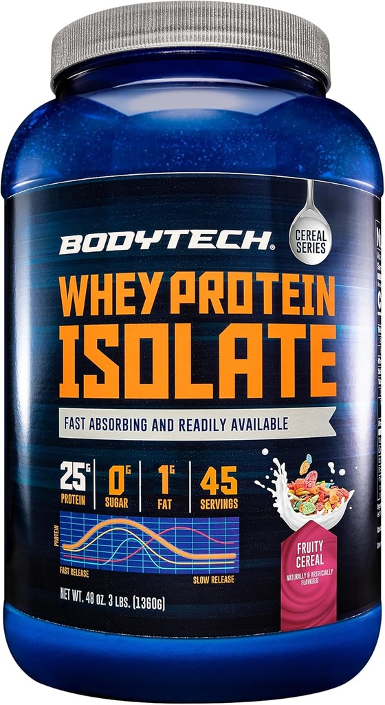 BODYTECH Whey Protein Isolate Powder - Fruity Cereal (3 libras./46 Servings)