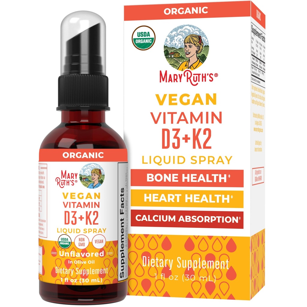 MaryRuth's Organic D3 + K2 Spray for Adults &amp; Kids for Bone Health TEN Vitamin D3 as Cholecalciferol TEN Vitamin K2 TEN Immunity ANTE Mineral Absorption TEN Heart Health Silenciosos No-GMO Silencio Gluten Free TEN 1 Fl Oz