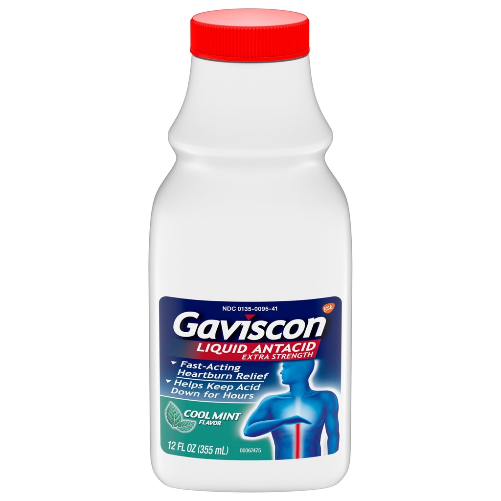 Gaviscon Extra Strength Cool Mint Liquid Antacid For Fast-Acting Heartburn Relief, 12 onnces