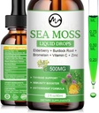 Mar Moss gotas líquidas - Irlandés Moss 2000mg con Elderberry, Burdock Root, Bromelain, Vitamina C y Zinc - 98 Minerales esenciales Seamoss Suplemento para Immune, Conjunto, Digestión, Apoyo al envejecimiento - 2oz