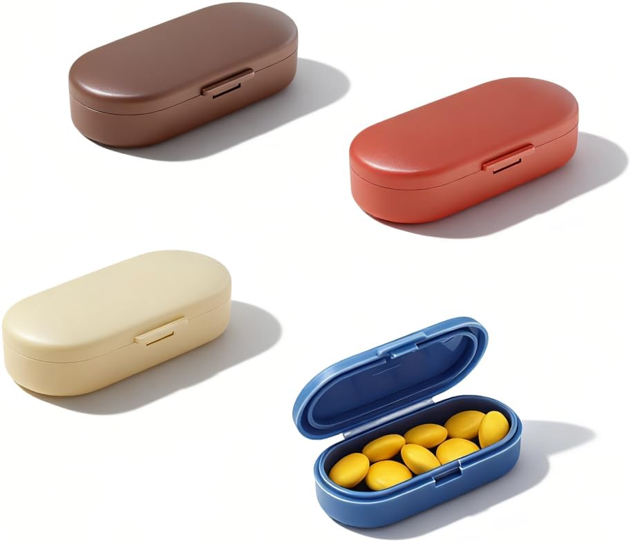 4pc Mini caja de la pila para el propósito, Tiny Pill Box for Pocket, Very Small Pill Dispenser, Magnetic Medications & Supplements Pod (1 Compartment)