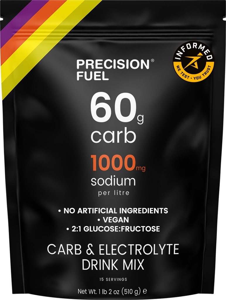 Precision Fuel PF 60 Carb &amp; Electrolyte Drink Mix Powder for Hydration & Energy - Endurance Sports Nutrition, Vegan, Hypotonic - 60g Carb, 1000mg Sodium per Litre - Mild Citrus Flavor