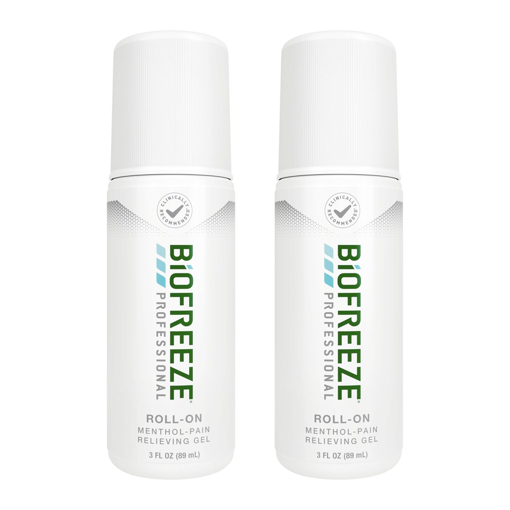 Biofreeze Professional Pain Relief Roll On for Knee, Neck, Hip, Joint, " Hombro, Simple Backache Pain Reliever, Sore Muscle Relief, Roll-On Menthol Gel 3 Fl Oz (Pack of 2)