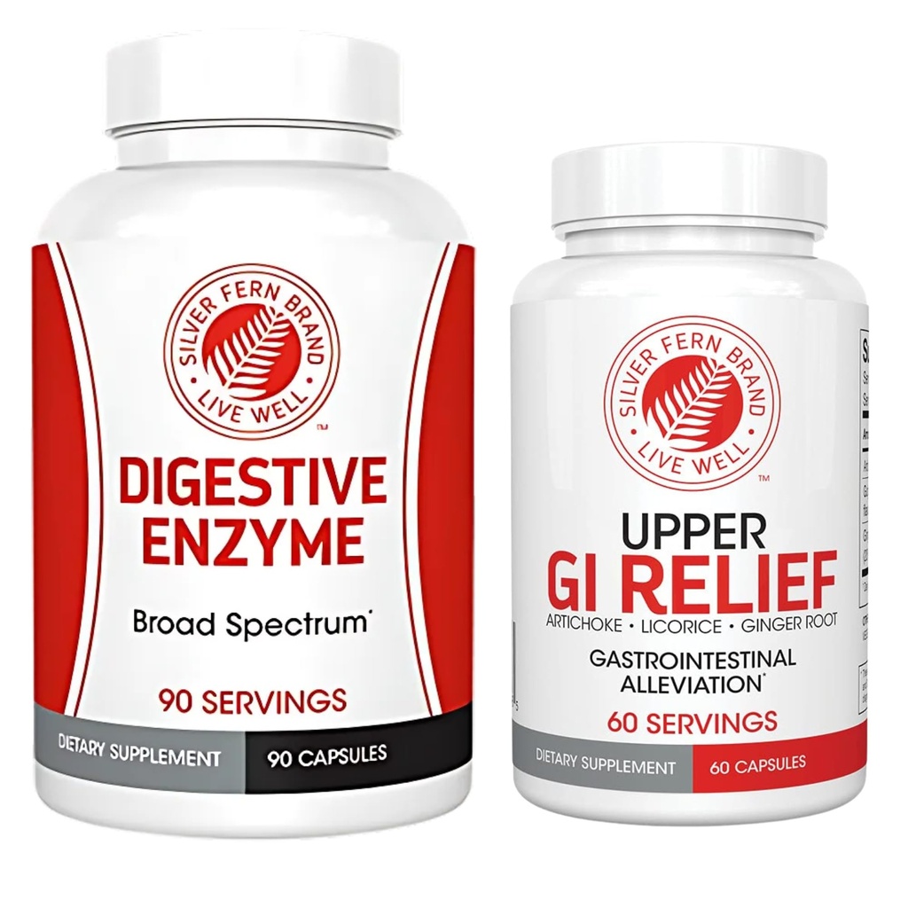 Silver Fern Brand - Kit de soporte para la digestión superior e inferior GI - GI Relief and Digestive Enzymes Bundle