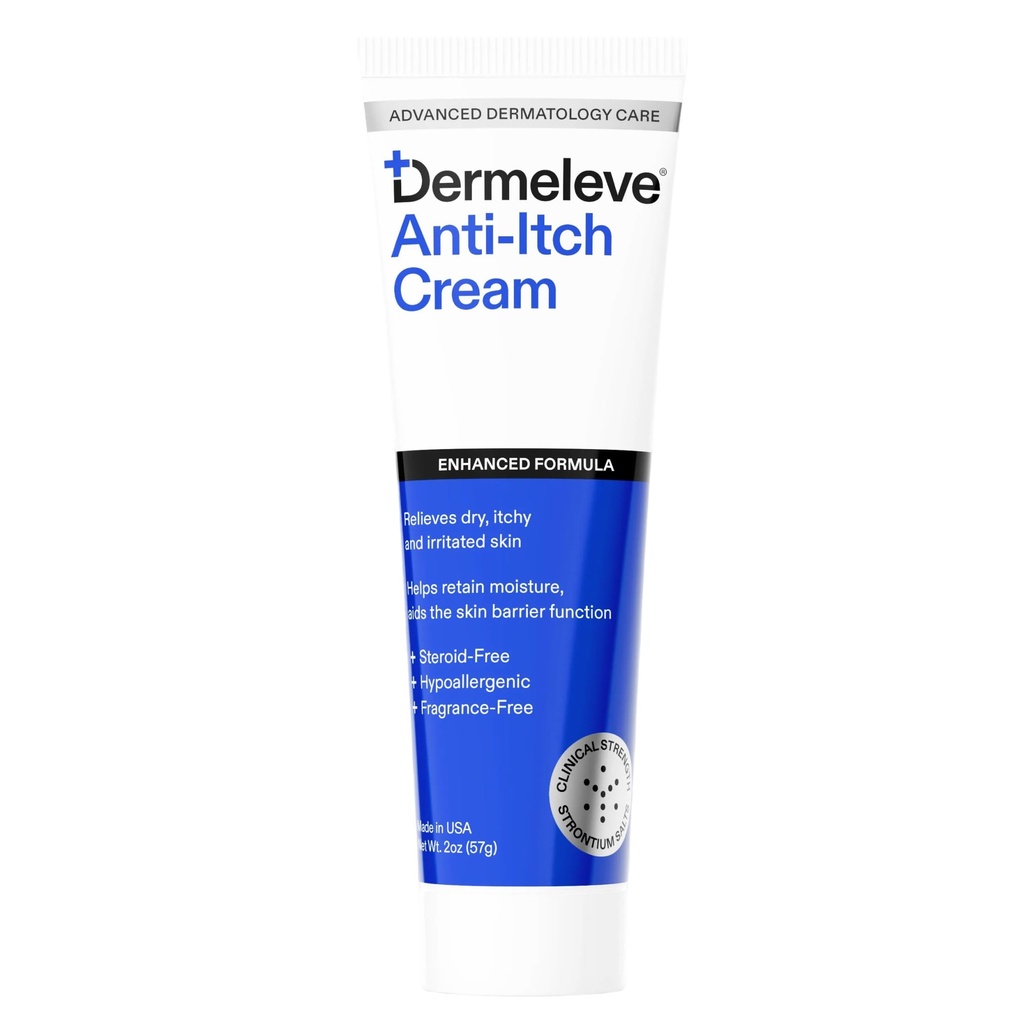 Dermeleve Steroid Free Anti-Itch Cream ¦ Extra Strength for Psoriasis, Seborrheic Dermatitis, Viral Rash, Bug Bites, Alergía, Hives Crónicas, Neuropatía (Nerve) ← Full Body Itch Relief ← 2 oz (1 Pack)