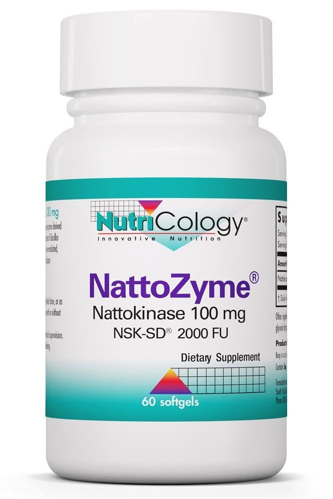 Nutricology NattoZyme - Nattokinase Suplemento NSK-SD 2000 FU, 100 mg, para Hombres y Mujeres, Hipoalergénico, Fórmula de Apoyo al Corazón - 60 Vegetariano Softgels