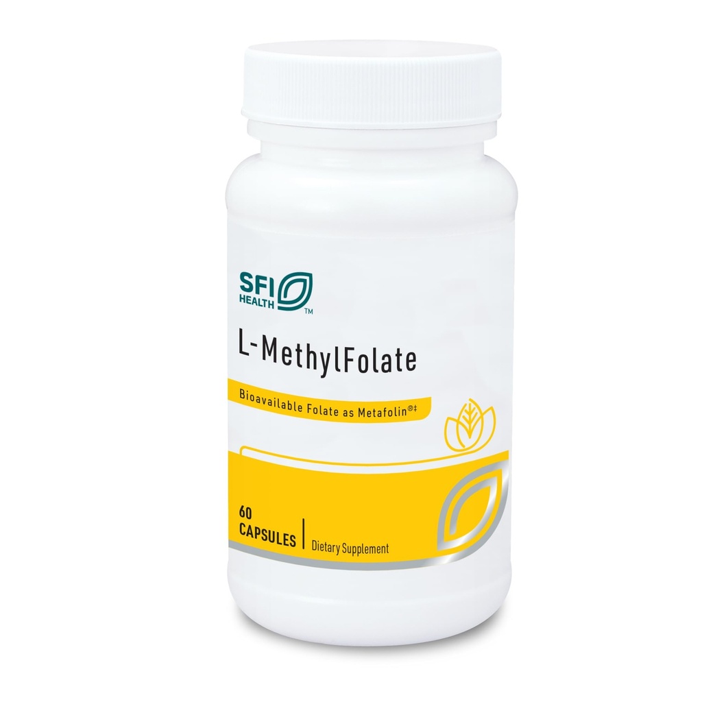 Klaire Labs SFI Health L-Methylfolate - 1000 mcg Folate Highly Bioavailable, Hipoallergenic 1000 Micrograms (1 Milligram) Metafolin L-5-MTHF (60 cápsulas)