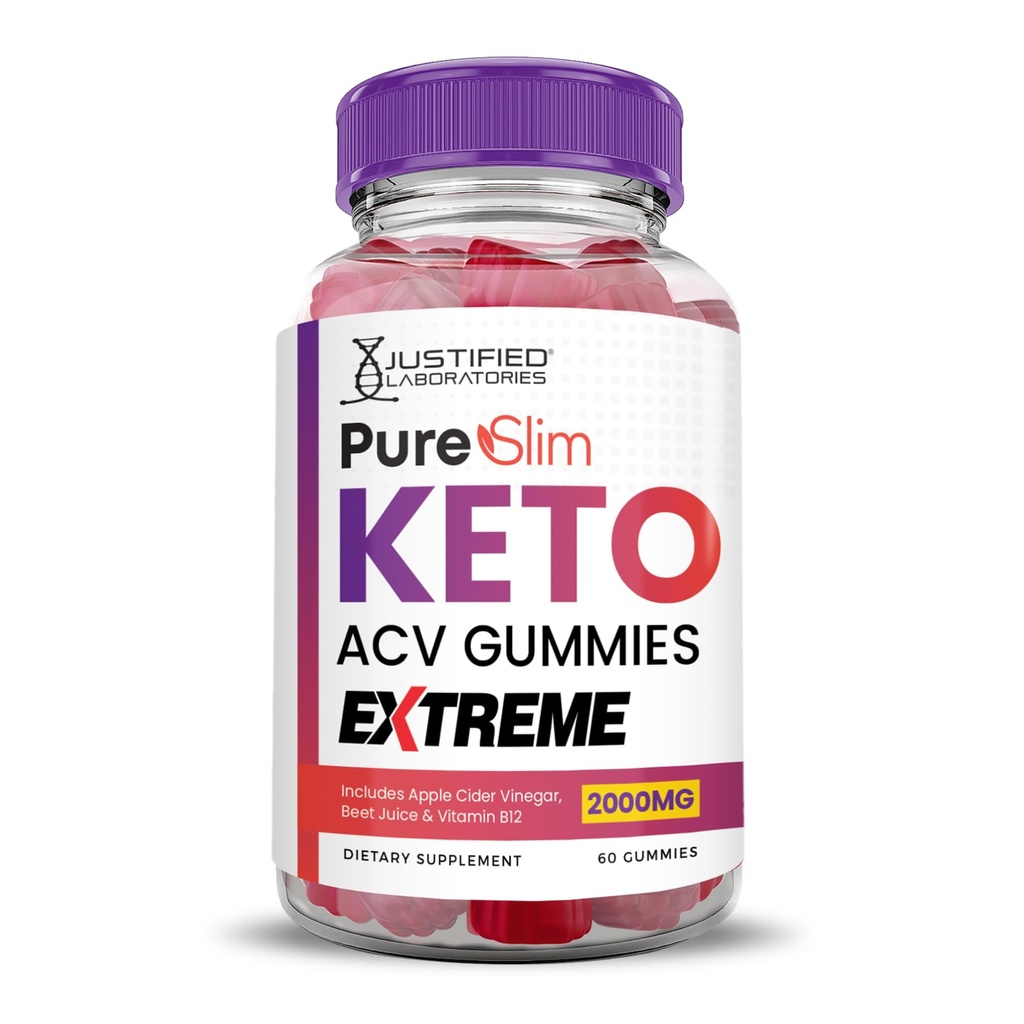 Laboratorios Justificados Pure Slim Keto ACV Gummies Extreme 2000MG PureSlim Keto Gummies Advanced Formula Apple Cider Vinegar con Pomegranate Beet Juice Powder B12 Vegan Non GMO 60 Gummys