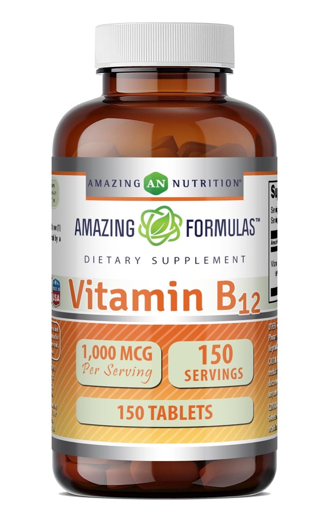 Fórmulas asombrosas Vitamina B12 Suplemento TENIDO 1000 Mcg por Serving TENIDO Tablets TENIDO NO Gluten-Free TEN Made in USA (1 Pack, 150 Cuenta)