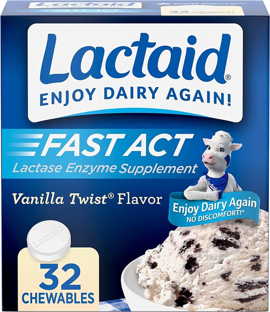 LACTAID Fast Act Chewables Vainilla Twist 32 Tablets ( Pack of 3)