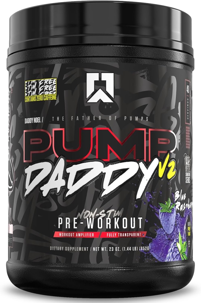 RYSE Bomba Papi V2 Pre Workout Powder - Noel Deyzel Signature - Blue Raspberry - Suplemento No Estim con Citrullina, Creatina y Beta Alanine para Bombas, Resistencia y Fuerza - 40 Servimientos