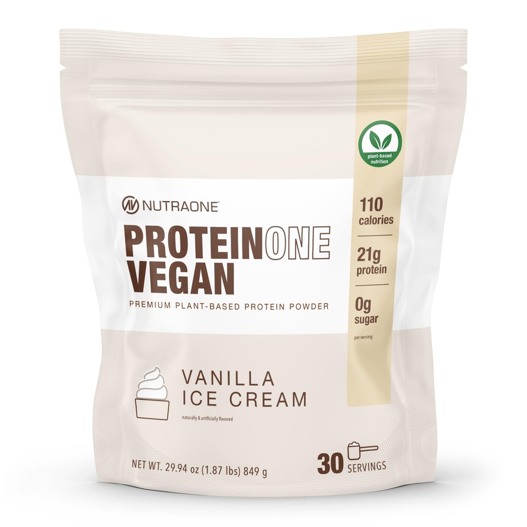NutraOne ProteinOne Pólvora de proteínas vegana de base vegetal, libre de lácteos, guisante de guisantes y arroz (crema de hielo de vainilla)