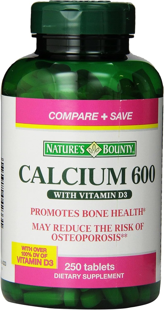 Botellas Bounty High Potency Calcium 600 + D Tablas - 0250ct, 1.17 Botellas (Pack of 2)