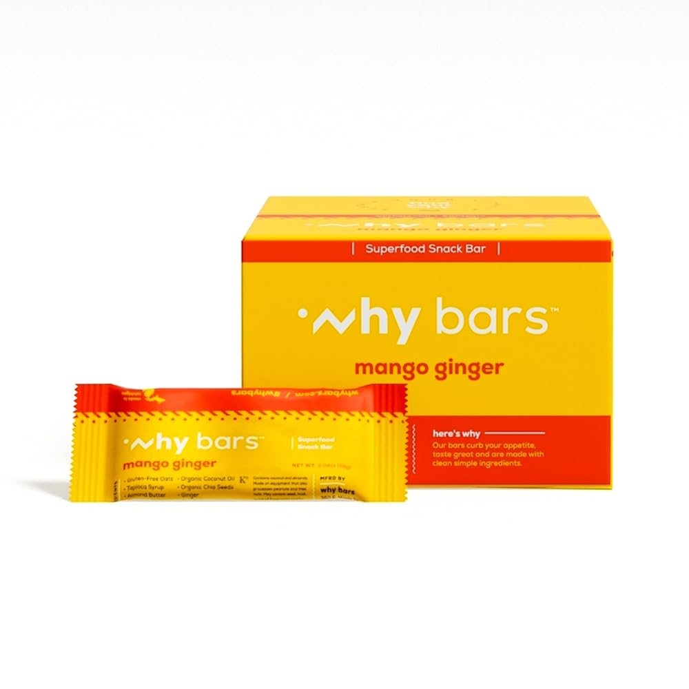 ¿Por qué Bares, Protein Bares, Mango Ginger, 2.04 Ounce Bares (Pack of 12 Protein Bares) - Protein Bar Superfood, Gluten Free, Non GMO, Organic, Vegan, Simple Ingredientes