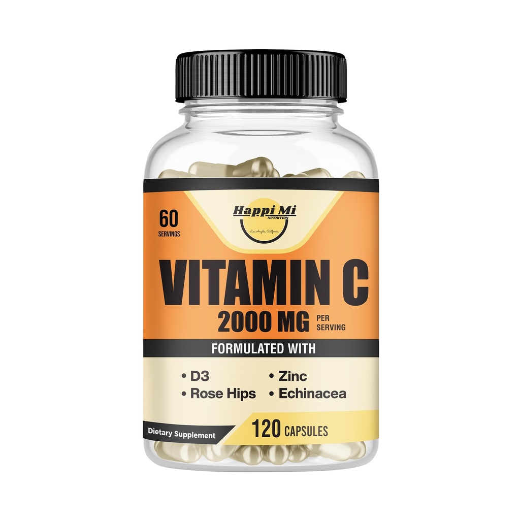 Vitamina C 2000MG, Zinc 40 mg, Vitamina D3 5000 UI, Echinacea Extract, Rose Hip, Immune Support for Adults &amp; Kids, Immune Booster,120 Vegan Caps, 60 Day Supply, Non GMO, No Filler