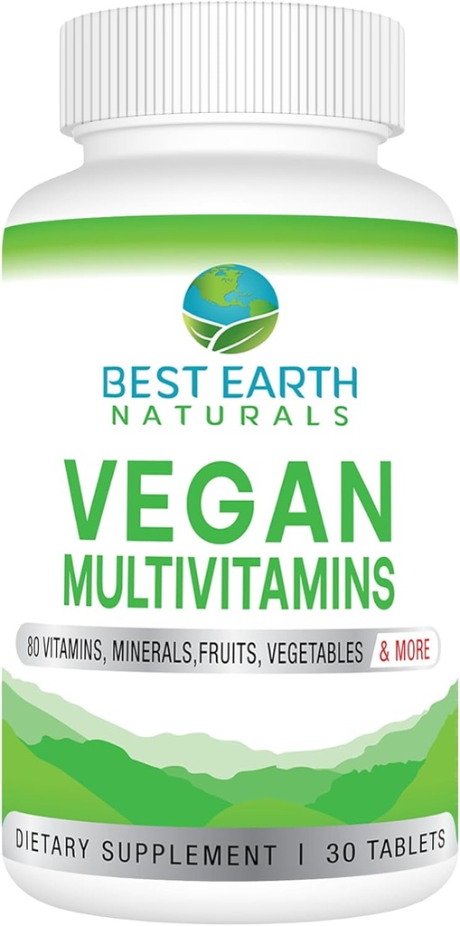Best Earth Naturals Vegan Multivitamínicos con 80 Nutrientes Clave para Well-Being y Vitality 30 Conteo
